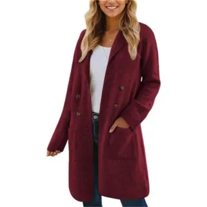 Women Fall Long Cardigan Sweater Trendy C Burgundy
