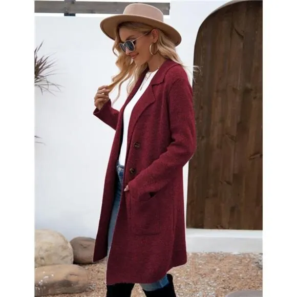 Women Fall Long Cardigan Sweater Trendy C Burgundy