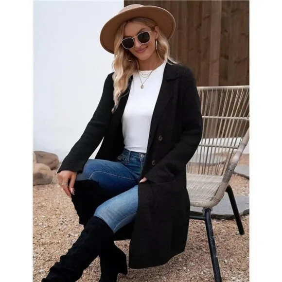 Women Fall Long Cardigan Sweater Trendy D Black