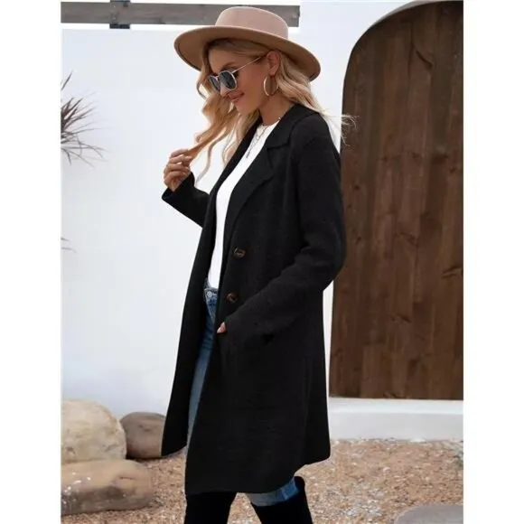 Women Fall Long Cardigan Sweater Trendy D Black