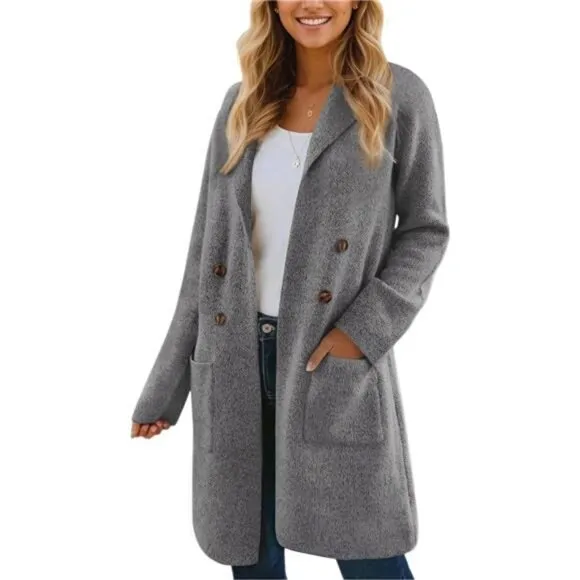 Women Fall Long Cardigan Sweater Trendy Gray
