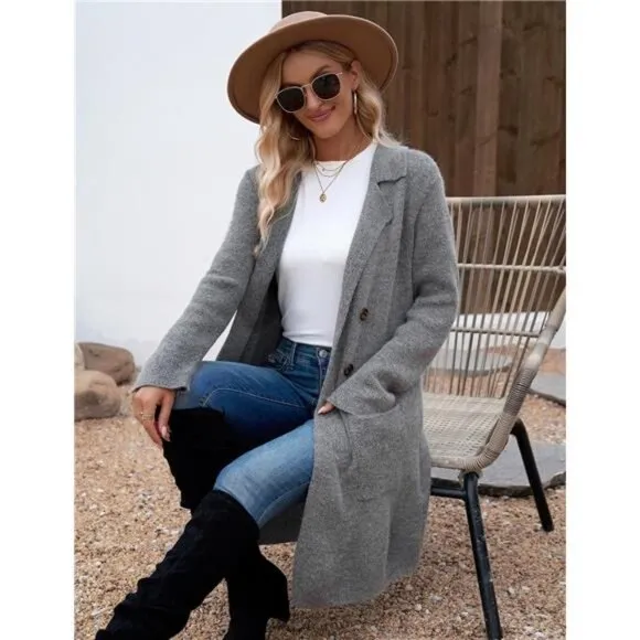 Women Fall Long Cardigan Sweater Trendy Gray