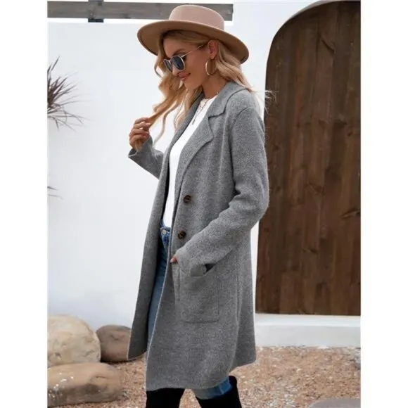 Women Fall Long Cardigan Sweater Trendy Gray