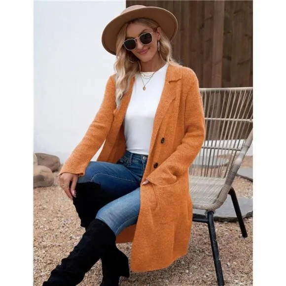 Women Fall Long Cardigan Sweater Trendy Orange