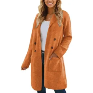 Women Fall Long Cardigan Sweater Trendy Orange