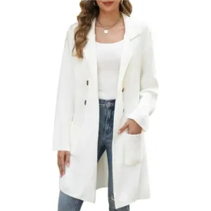 Women Fall Long Cardigan Sweater Trendy Pure White
