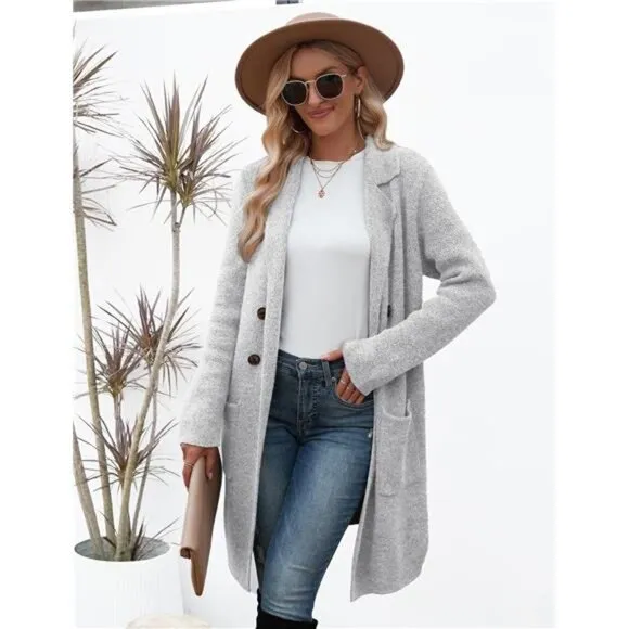 Women Fall Long Cardigan Sweater Trendy White
