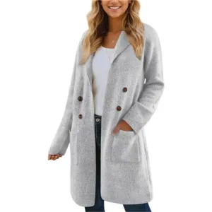 Women Fall Long Cardigan Sweater Trendy White