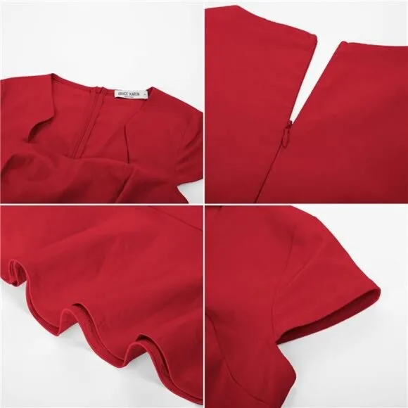 Womens Elegant Midi Tweed Bodycon Dress Red-fishtail
