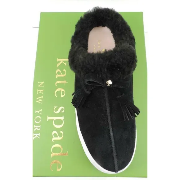 Women's Kate Spade New York Limon Slip On Mule Sneakers Black Shearling Size 7