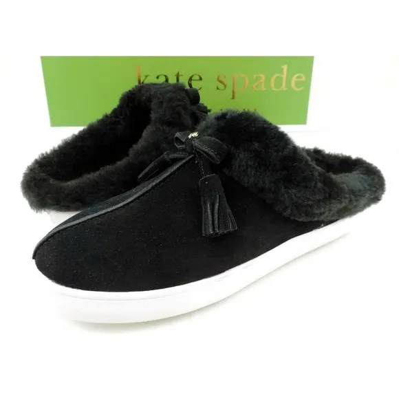 Women's Kate Spade New York Limon Slip On Mule Sneakers Black Shearling Size 7