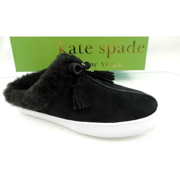 Women's Kate Spade New York Limon Slip On Mule Sneakers Black Shearling Size 7