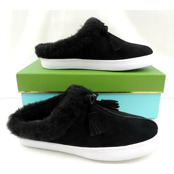 Women's Kate Spade New York Limon Slip On Mule Sneakers Black Shearling Size 7