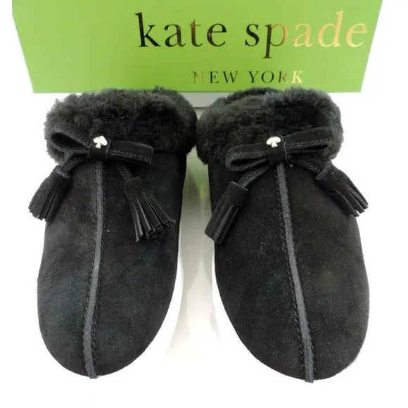Women's Kate Spade New York Limon Slip On Mule Sneakers Black Shearling Size 7