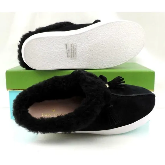 Women's Kate Spade New York Limon Slip On Mule Sneakers Black Shearling Size 7