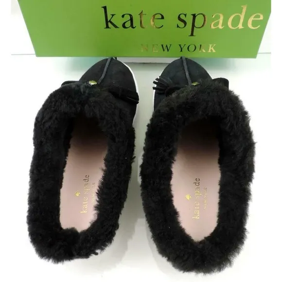 Women's Kate Spade New York Limon Slip On Mule Sneakers Black Shearling Size 7