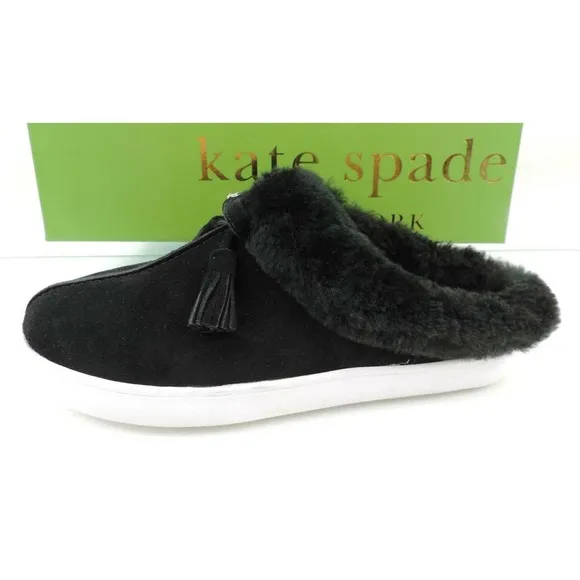 Women's Kate Spade New York Limon Slip On Mule Sneakers Black Shearling Size 7