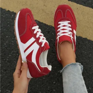 Women's Lace-Up Patchwork Fleece Thick Sole Sneakers, New Lightweight