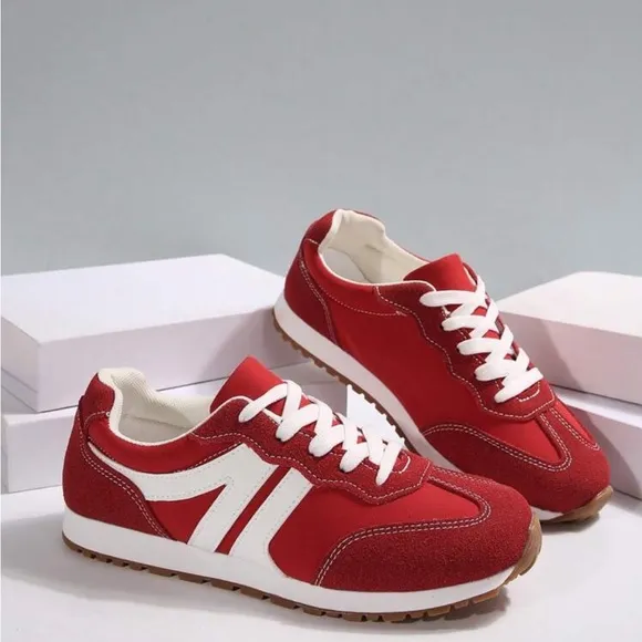 Women's Lace-Up Patchwork Fleece Thick Sole Sneakers, New Lightweight