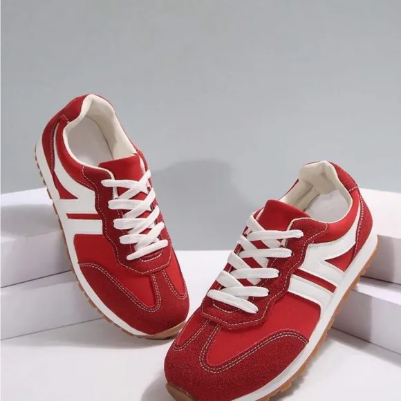 Women's Lace-Up Patchwork Fleece Thick Sole Sneakers, New Lightweight