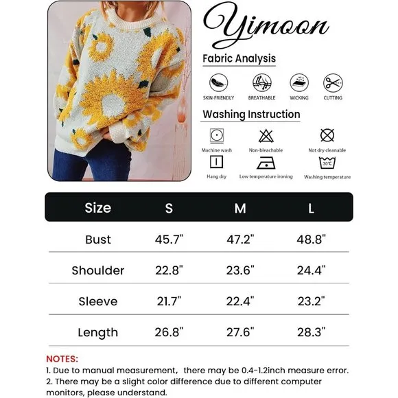 Women's Oversized Flower Crewneck Cable Knit Pullover Long Sleeve Chunky Sweater
