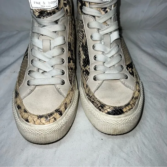 Women’s Rag &amp; Bone Cream Snake Suede High Top Sneakers Size 8 EUR 38.5