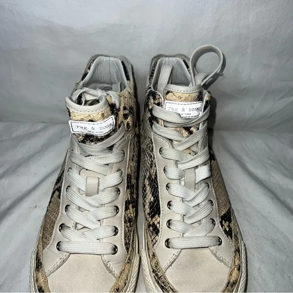 Women’s Rag &amp; Bone Cream Snake Suede High Top Sneakers Size 8 EUR 38.5