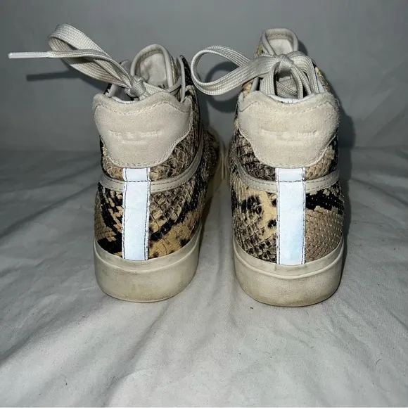 Women’s Rag &amp; Bone Cream Snake Suede High Top Sneakers Size 8 EUR 38.5