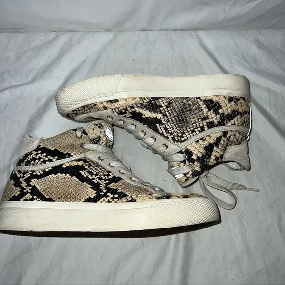 Women’s Rag &amp; Bone Cream Snake Suede High Top Sneakers Size 8 EUR 38.5