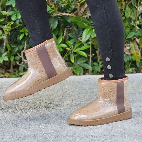 Womens Clear Brown Ankle Comfort Boots