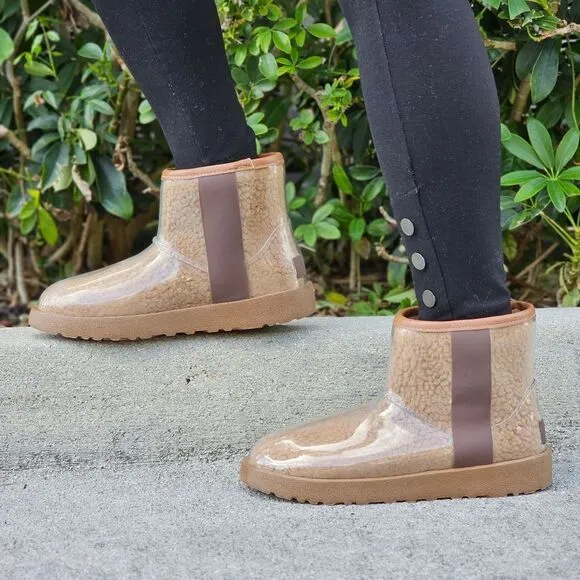 Womens Clear Brown Ankle Comfort Boots