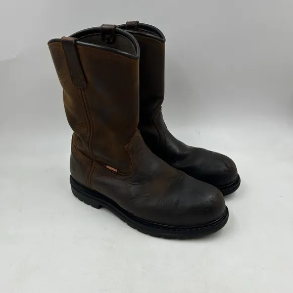 worx by red wing mens 10.5M brown leather round steel toe work boots st#5700