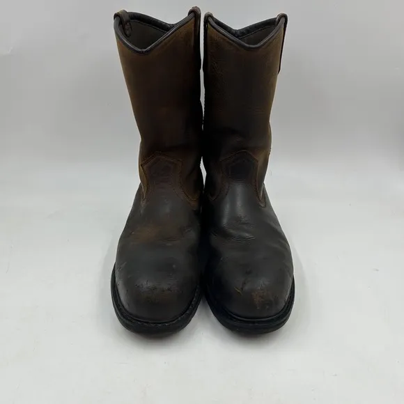 worx by red wing mens 10.5M brown leather round steel toe work boots st#5700