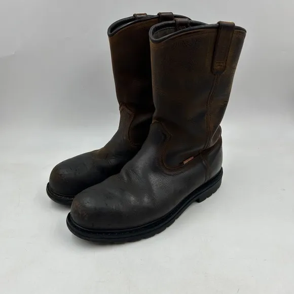 worx by red wing mens 10.5M brown leather round steel toe work boots st#5700
