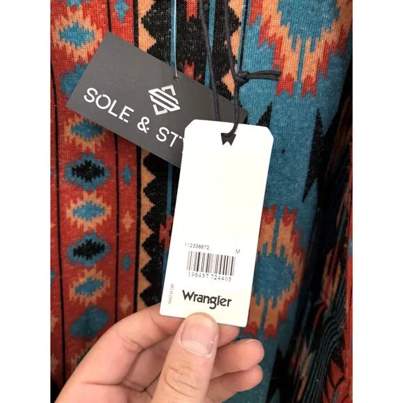 Wrangler Aztec Fleece Indigo Denim Trucker Jacket Southwestern Sherpa Pendleton
