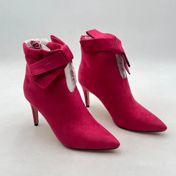 XYD Hot Pink Pointed Toe Ankle Booties Dress Low Kitten Heels Graceful Boots for