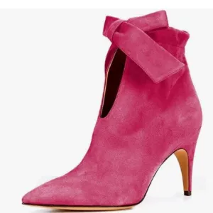 XYD Hot Pink Pointed Toe Ankle Booties Dress Low Kitten Heels Graceful Boots for