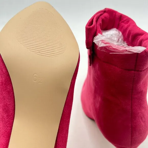 XYD Hot Pink Pointed Toe Ankle Booties Dress Low Kitten Heels Graceful Boots for