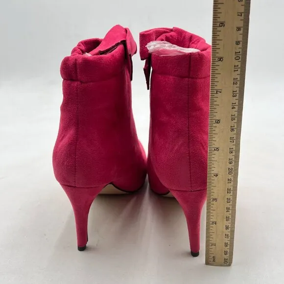 XYD Hot Pink Pointed Toe Ankle Booties Dress Low Kitten Heels Graceful Boots for