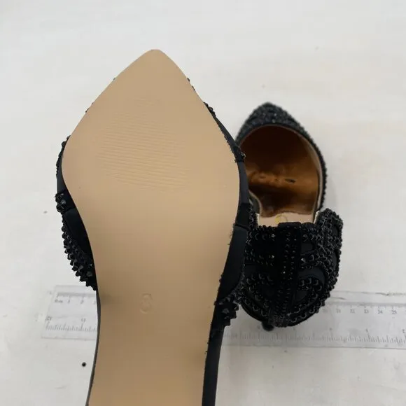 XYD Women's Pumps, Pointed Toe, D'Orsay Kitten Low Heels, Rhinestone Studs Black