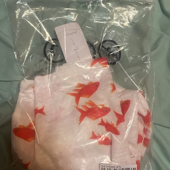 Y2K goldfish fish sea ocean dress off shoulder white mini dress size L