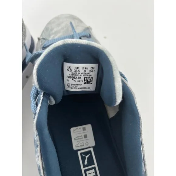 Y2K Puma Sneakers 8 Blue Denim Platform Chunky Sole Tie-Dye Festival Streetwear