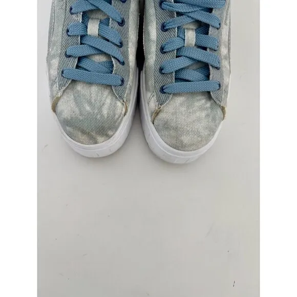 Y2K Puma Sneakers 8 Blue Denim Platform Chunky Sole Tie-Dye Festival Streetwear