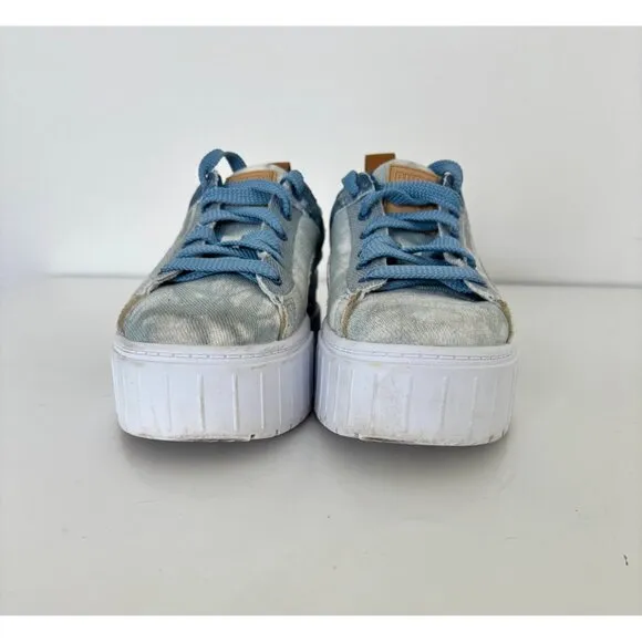 Y2K Puma Sneakers 8 Blue Denim Platform Chunky Sole Tie-Dye Festival Streetwear