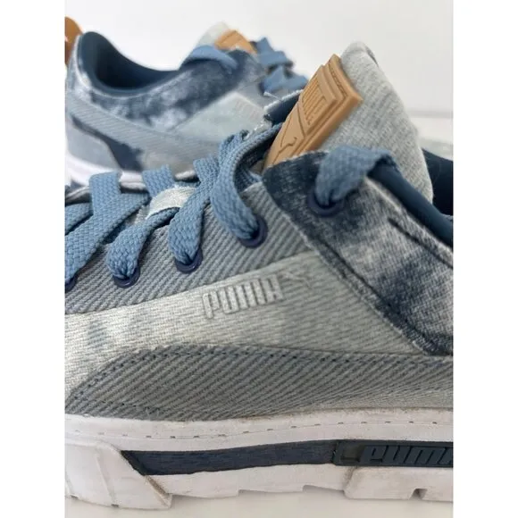 Y2K Puma Sneakers 8 Blue Denim Platform Chunky Sole Tie-Dye Festival Streetwear