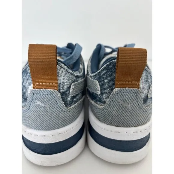 Y2K Puma Sneakers 8 Blue Denim Platform Chunky Sole Tie-Dye Festival Streetwear
