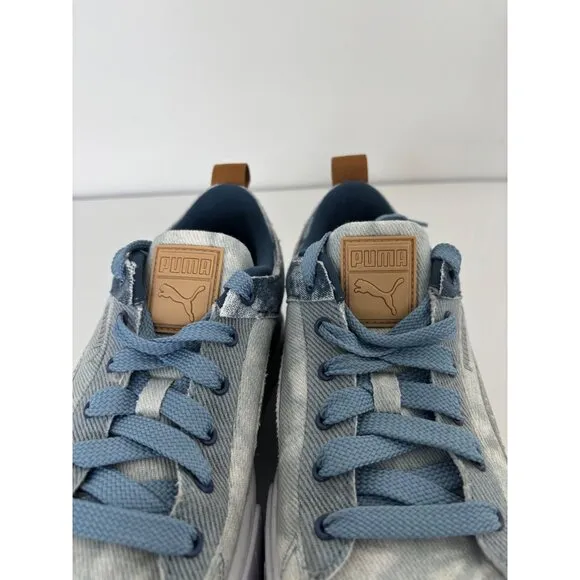 Y2K Puma Sneakers 8 Blue Denim Platform Chunky Sole Tie-Dye Festival Streetwear