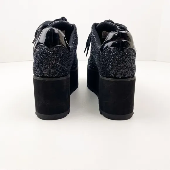 YRU Lala Heart Platform Sneakers Black Red Glitter Size 8