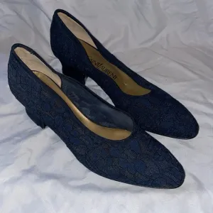 Yves Saint Laurent Navy Blue Lace Leather size 6.5 M Dress Heels