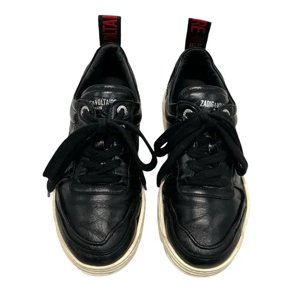 Zadig &amp; Voltaire Blaze Black Genuine Leather Chunky Comfort Sneakers Womens 38
